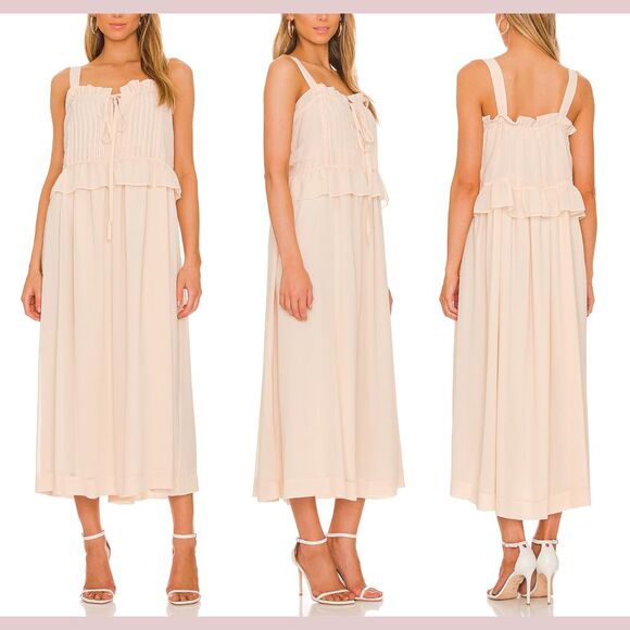 NWT $559 See By Chloe [38 ] Sleeveless Strap Midi Dress in Silky‎ Beige Cream